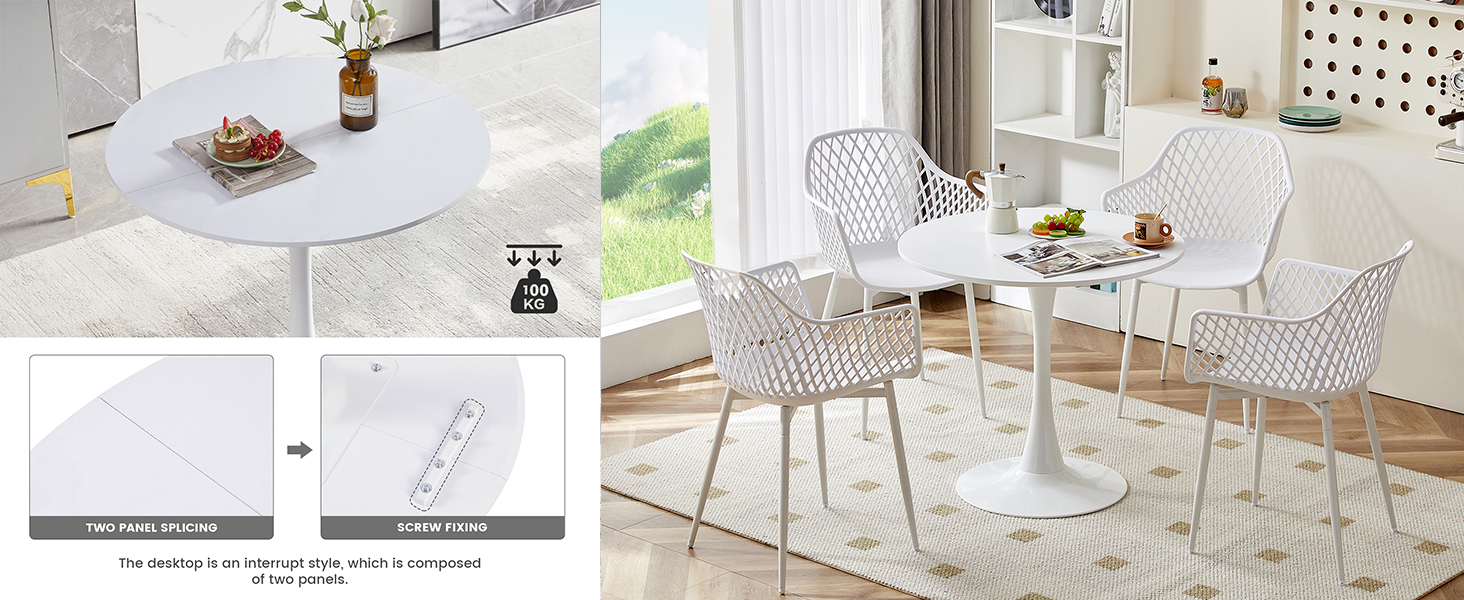 Круглий обідній стіл для кухні, вітальні, балкону. Діаметр 70/80 см, білий/чорний