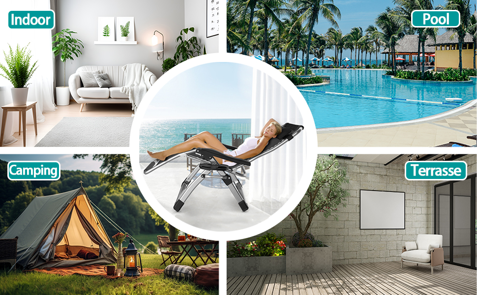 Розкладний шезлонг для відпочинку: зручний садовий стілець з регульованою спинкою, чорний (72 см)