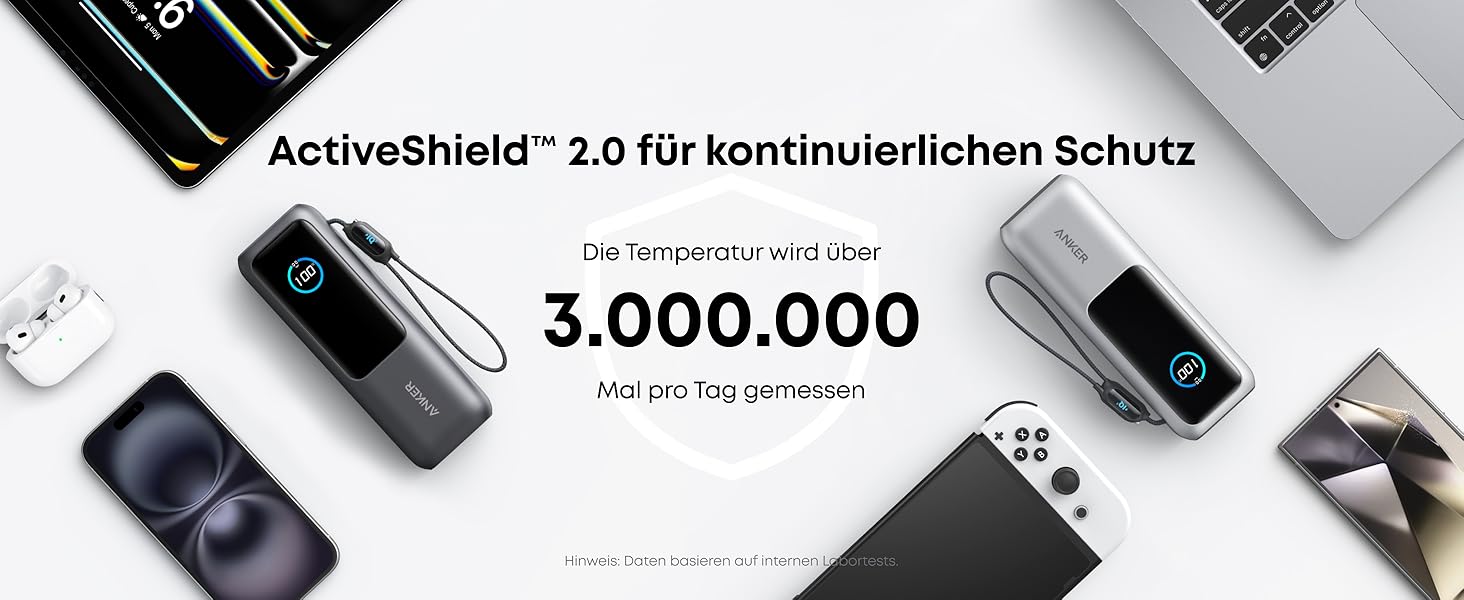 Powerbank Anker 25000mAh з 3 USB-C портами 100W, вбудований кабель, для iPhone, MacBook, Samsung та інших пристроїв (Срібний)