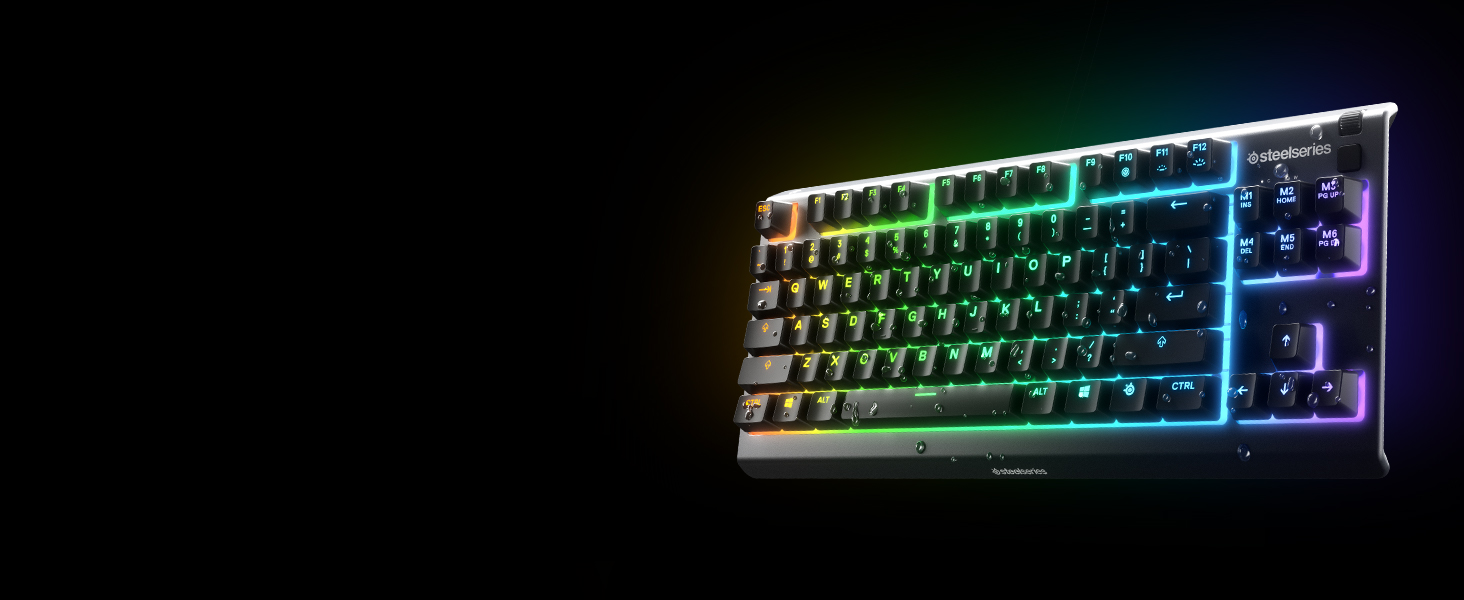 Клавіатура SteelSeries Apex 3 TKL для ігор – RGB, компактний TKL, 8 зон RGB-підсвічування, стійка до води та пилу, тихі ігрові клавіші, DE Layout QWERTZ, чорний колір