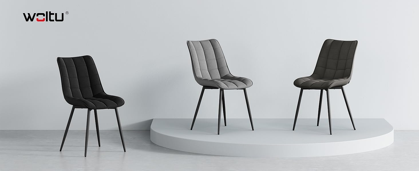 Набір з 2-х кухонних стільців WOLTU для вітальні, кухні, їдальні, чорного кольору, з м'якою спинкою та сидінням з льону, металеві ніжки, до 150 кг