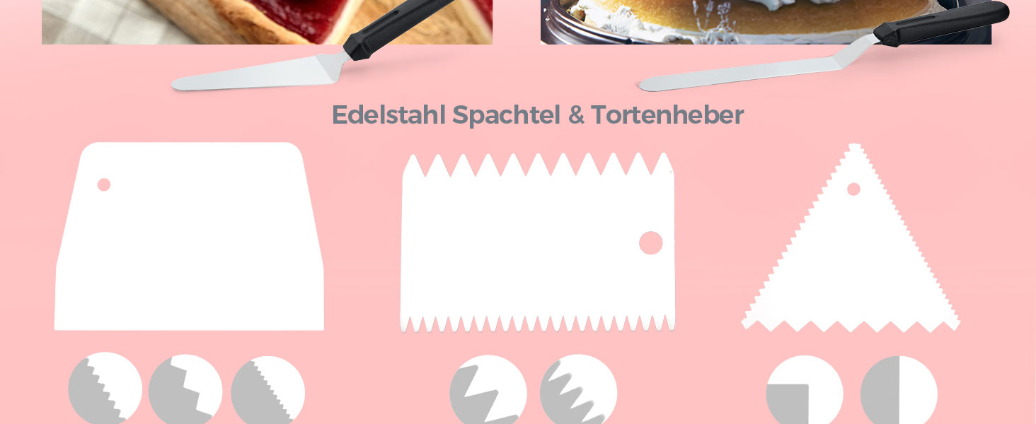 Ohuhu Поворотна платформа для тортів, 30 см, алюмінієвий сплав, 2 шпателі та 3 скребки, для декорування тортів та випічки, подарунок для кондитерів (Рожевий)