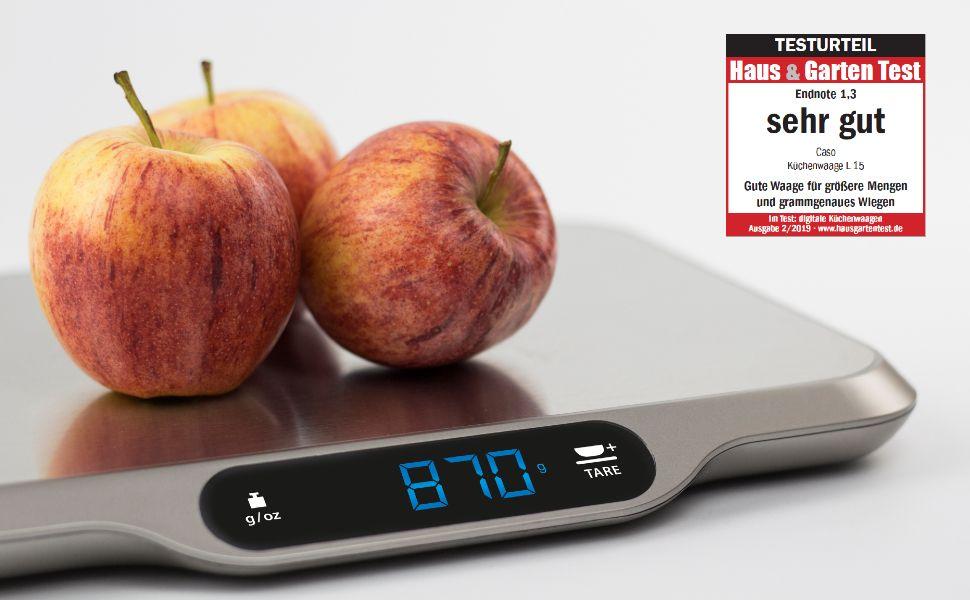 Кухонні ваги CASO L15 - цифрові ваги з нержавіючої сталі, 15 кг, велика платформа, HOLD функція