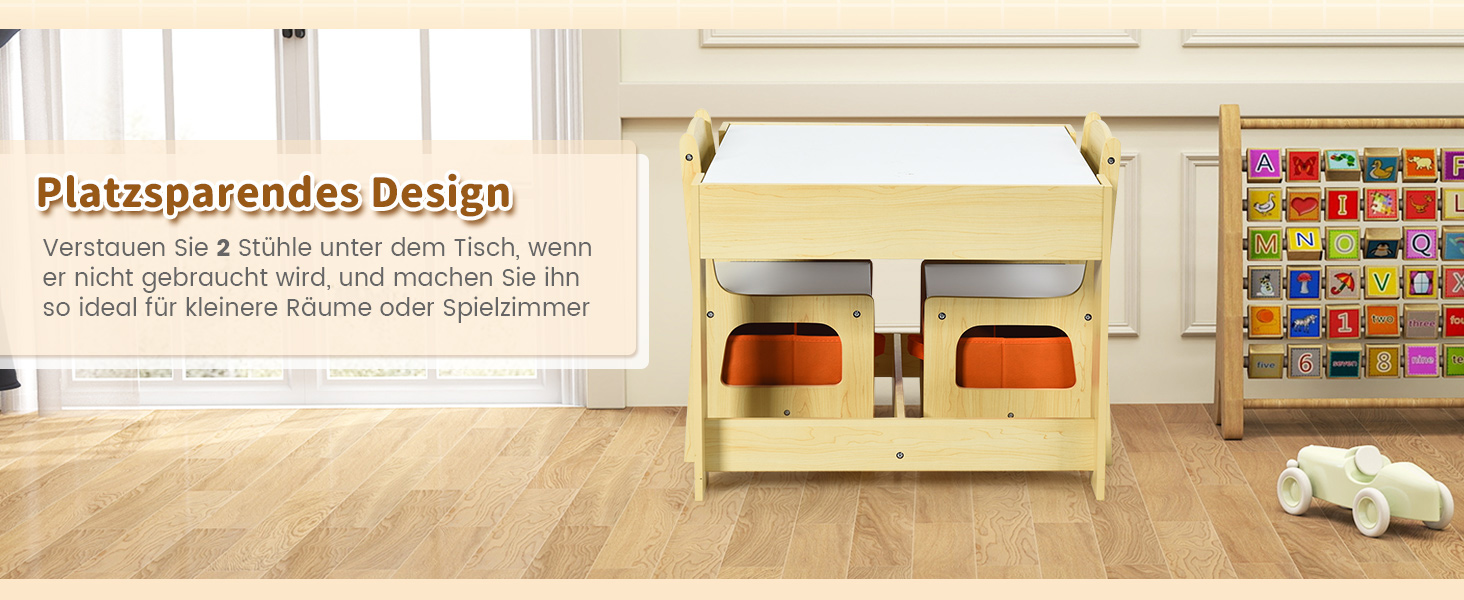 Дитячий столик з двома стільцями GOPLUS 3tlg. - дерев'яний комплект меблів для дітей, з місцем для зберігання, для дому