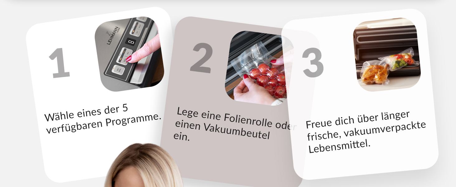 Вакууматор для продуктів LEHMANN — вакуумний пакувальник для сухих та вологих продуктів, пристрій для запаювання пакетів з шлангом для відкачування повітря, ширина шва 30 см