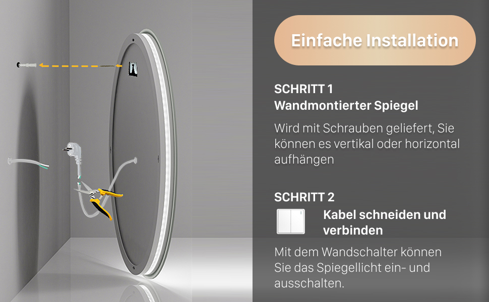 Дзеркало для ванної кімнати LUVODI кругле з підсвічуванням LED, 60 см, 3 кольори світла, регулювання яскравості, антизапарник, енергозберігаюче, для ванної, гостьової кімнати, туалету