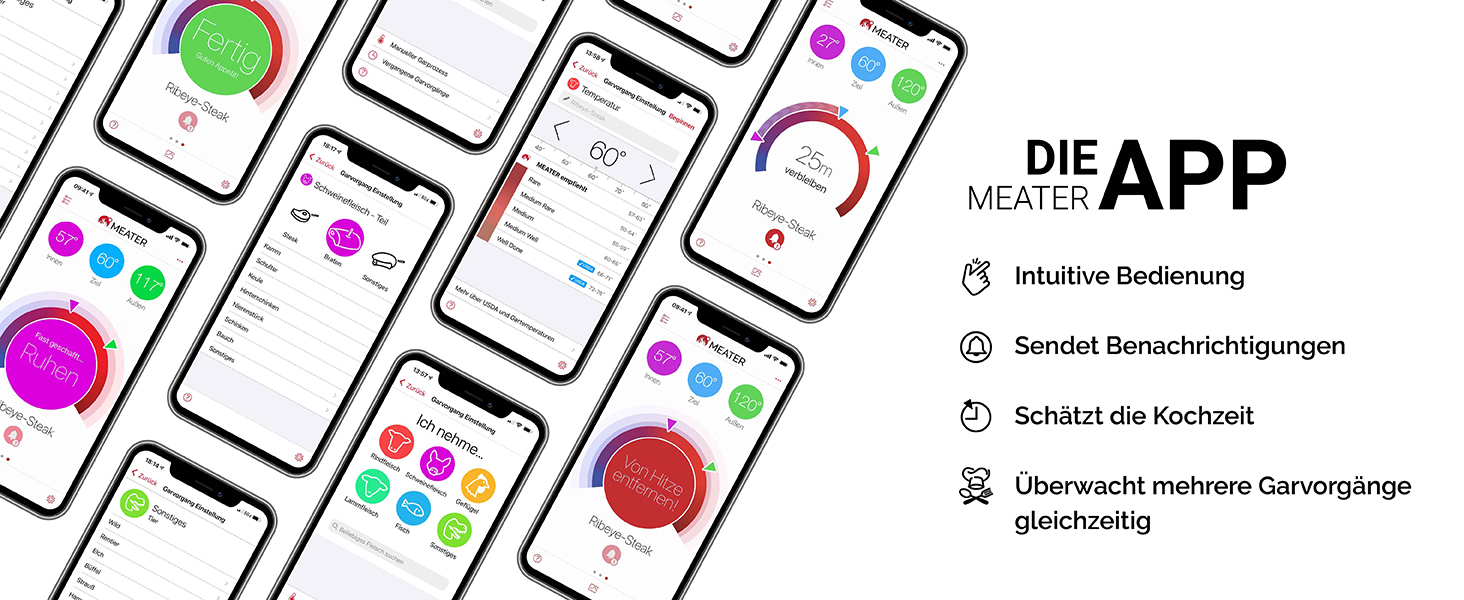 MEATER+ - Бездротовий смарт-термометр для м'яса з радіусом дії 50 м | Для духовки, гриля, сковороди та ротатерії | Ідеальний результат приготування м'яса через додаток