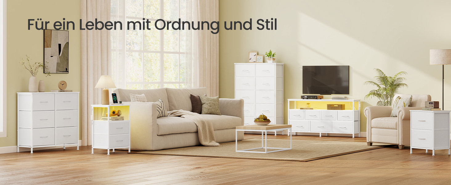 SONGMICS BELLAH: Комод, шафа, тумба з LED-підсвіткою, стайлінг-станція, 1 полиця, індустріальний стиль, вінтажно-коричневий/чорний, LGS723KD01 (7 ящиків, білий)