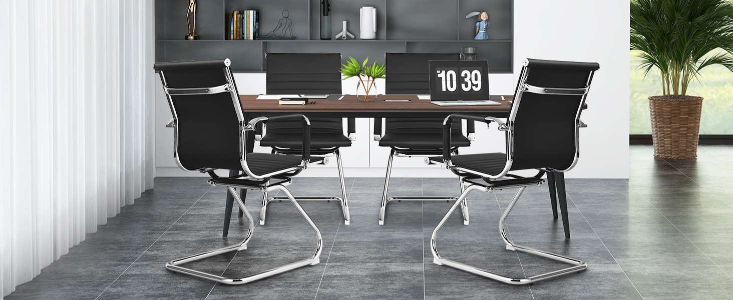 Крісла-гойдалки GIANTEX 2 шт., ергономічні конференц-крісла для гостей з підлокітниками, міцний металевий каркас до 120 кг, сучасні крісла з штучної шкіри, чорні