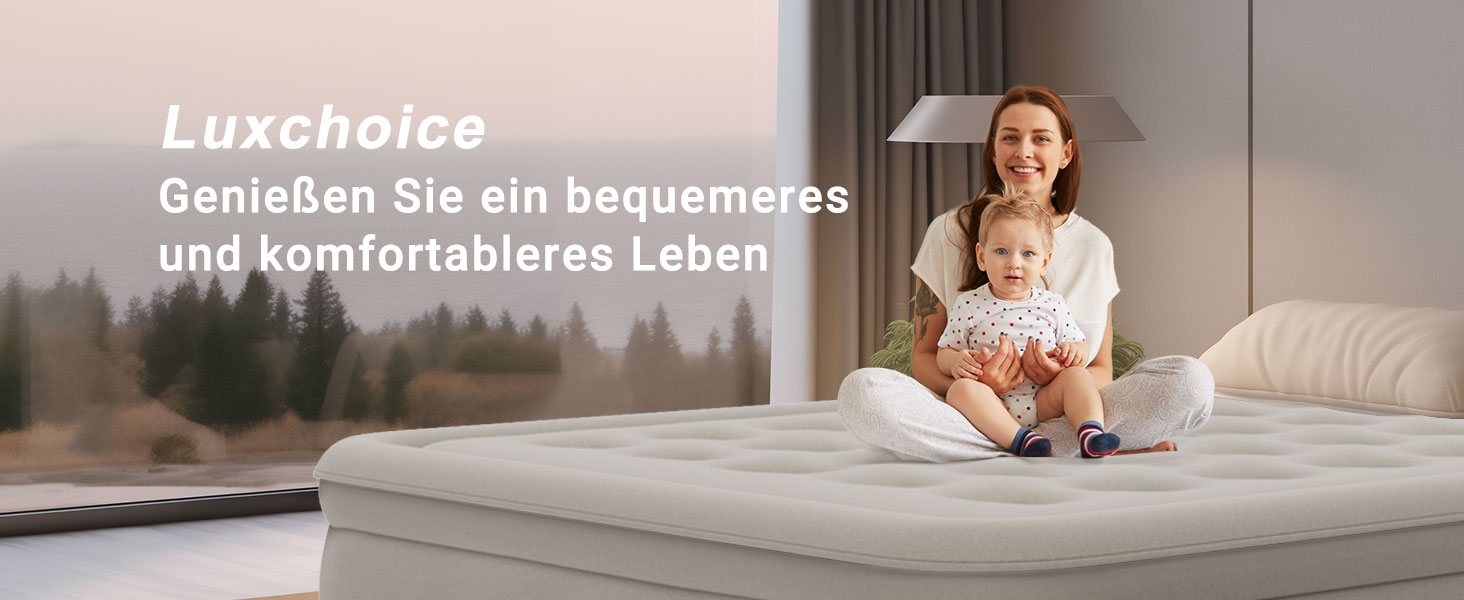 Надувне ліжко 2 персони, самонадувна повітряна матрац з портативним насосом, преміум тканина, антизносне та антишум, для кемпінгу або дому