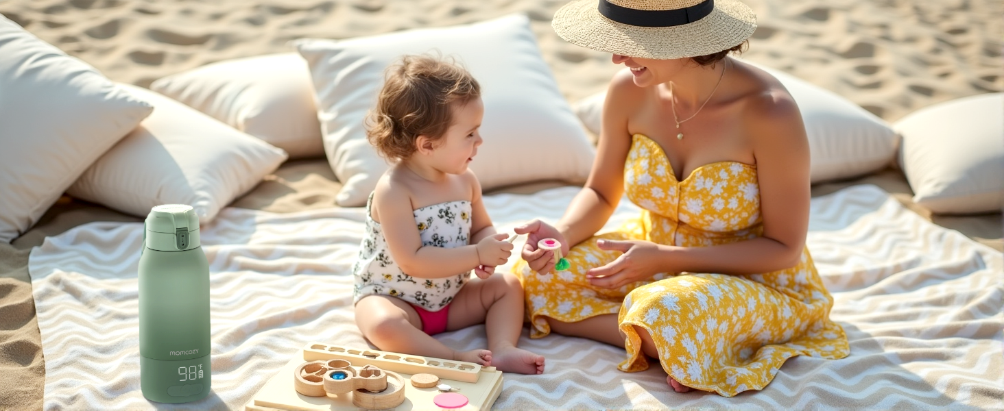 Momcozy MW05 портативний підігрівач для пляшечок, 500 мл, акумулятор 24 години, 2 режими нагріву для дитячого харчування та води, швидкий нагрів за 3 хв, зелений