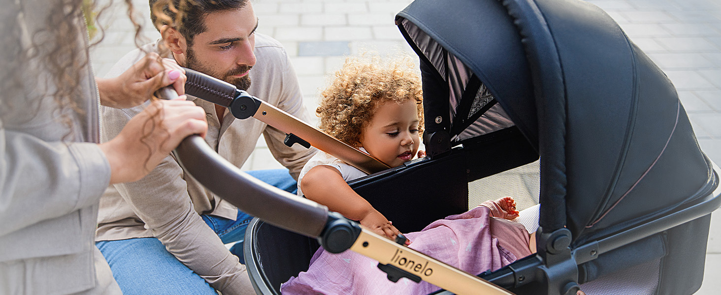 Коляска Lionelo Amber 3-в-1: люлька, автокрісло i-Size, прогулянкове сидіння, повітряні колеса, поворотне сидіння, XXL капюшон UPF 50+, сумка, москітна сітка, дощовик, чорно-срібна