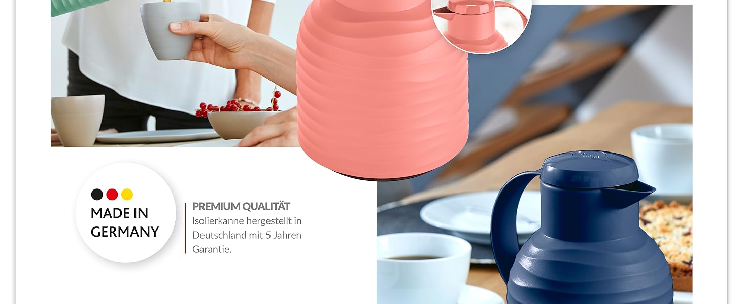 Термос Emsa Samba Wave Isolierkanne, 1 літр, Quick Press, скло, зелений, Made in Germany