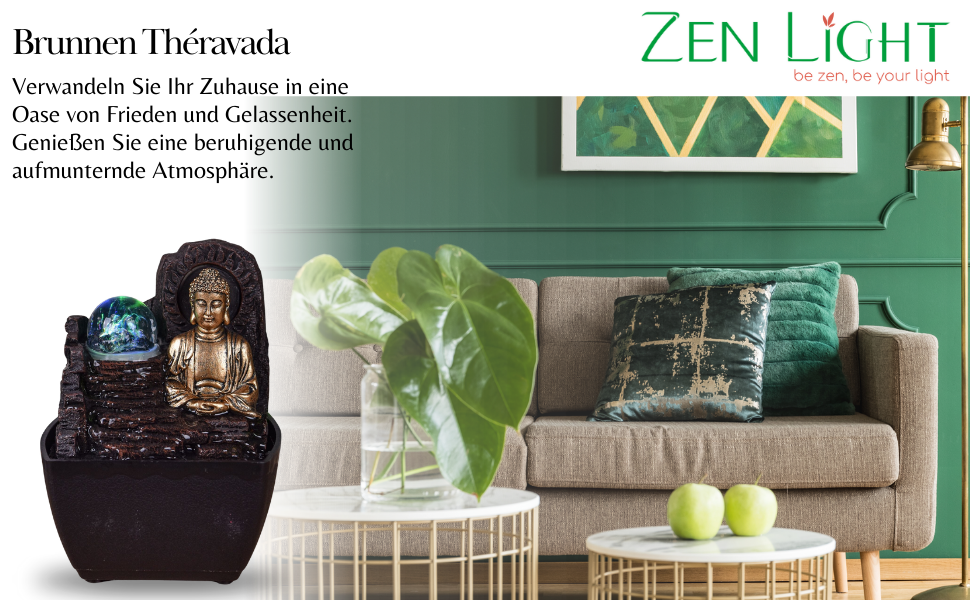 Декоративний фонтан Zen'Light Zimmerbrunnen: для дому, офісу, медитації, LED-підсвітка, H 18 см
