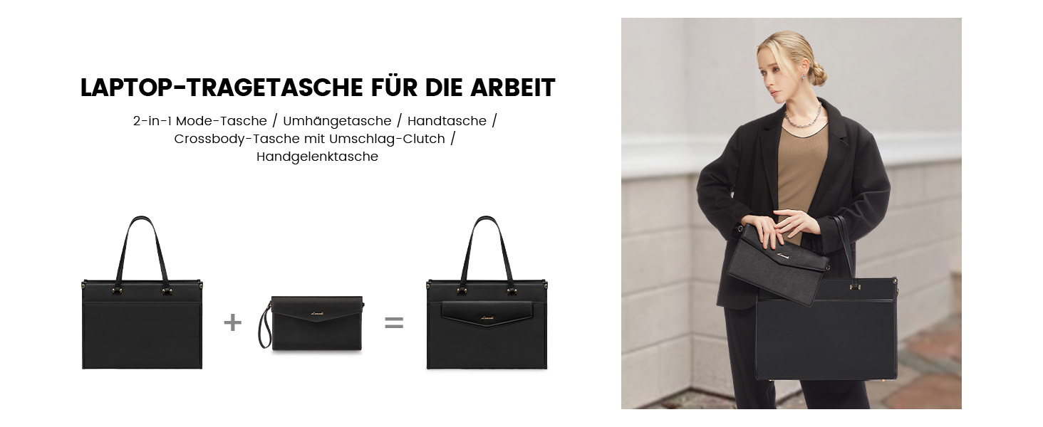 Сумка для ноутбука LOVEVOOK для жінок, водонепроникна, велика, сумка-шопер, ділова, шкіряна, для навчання, 15.6 дюймів, чорна, бежева, коричнева