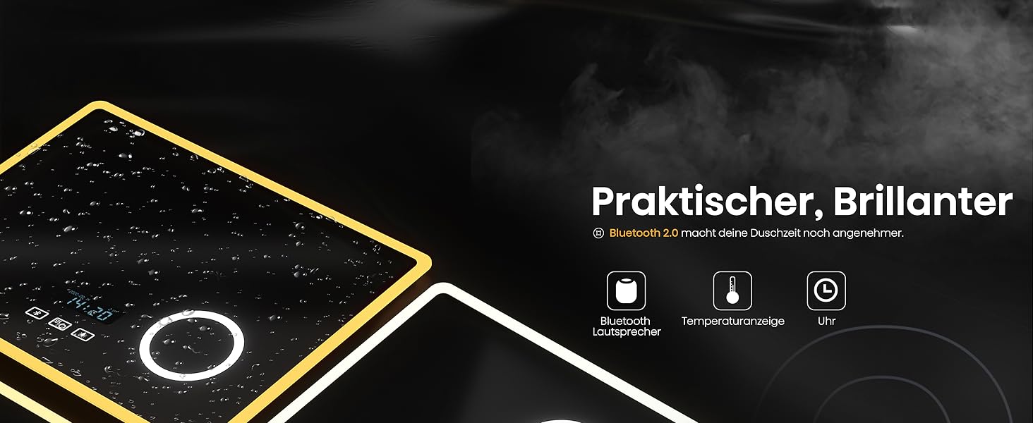 EMKE® LED дзеркало для ванної кімнати 80x60 см з підсвічуванням, регулюванням, антизапарюванням, 3 косметичні дзеркала, годинник, Bluetooth, IP44