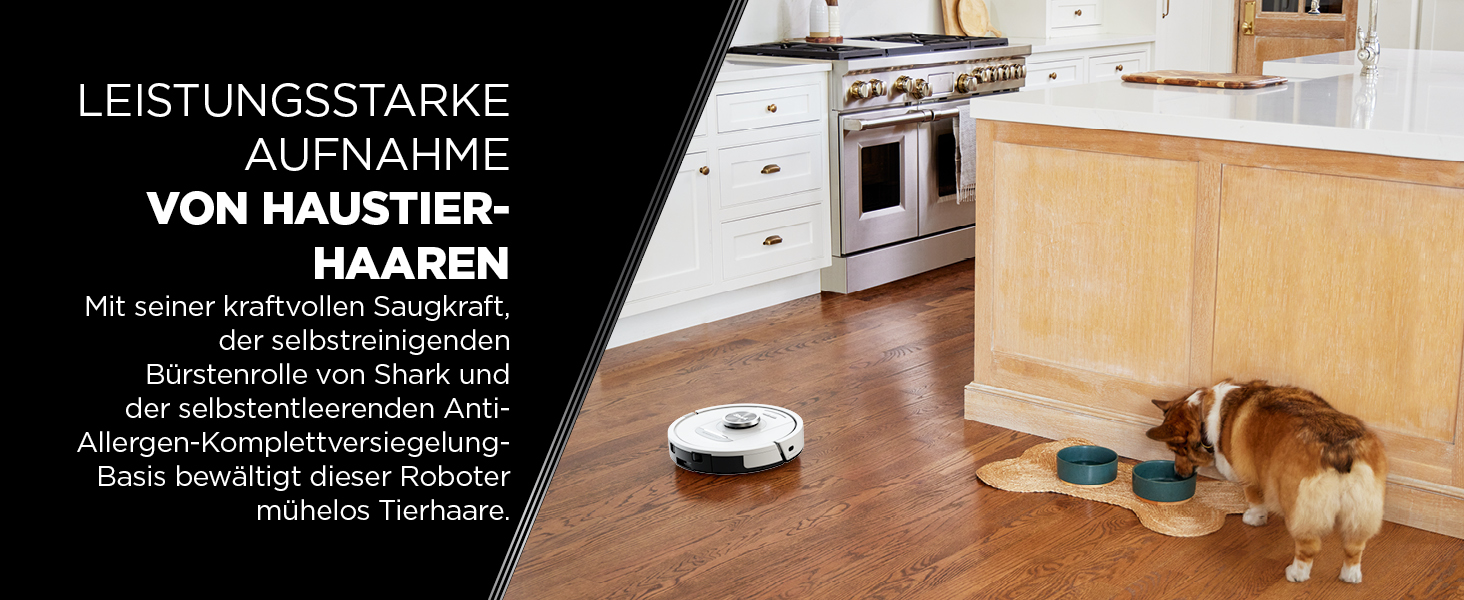 Робот-пилосос Shark PowerDetect з автопорожненням, самоочищення, до 60 днів роботи, для шерсті тварин, килимів та твердих підлог, з 3D та LiDAR навігацією, 14,5 см, білий