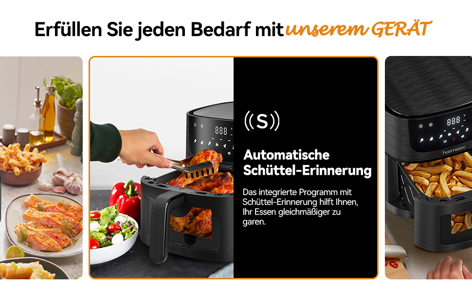 Фритюрниця повітряна 6л з вікном, без олії, 8-в-1, 30-200°C, 78 рецептів, антипригарне покриття, тиха робота