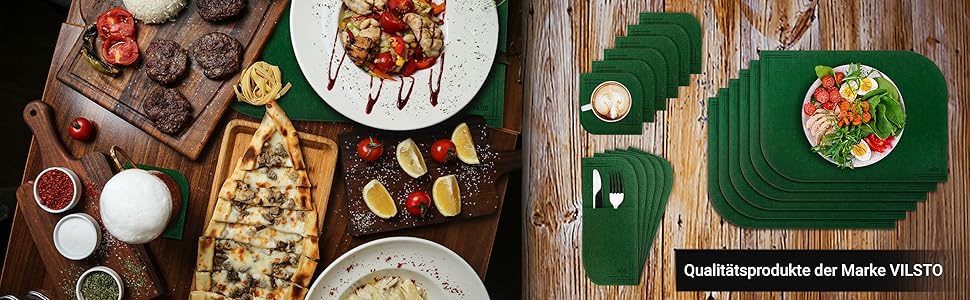 Набір килимків на стіл VILSTO, 18 шт., миючі, для посуду, столових приборів, декор кухні та столу, лісовий зелений