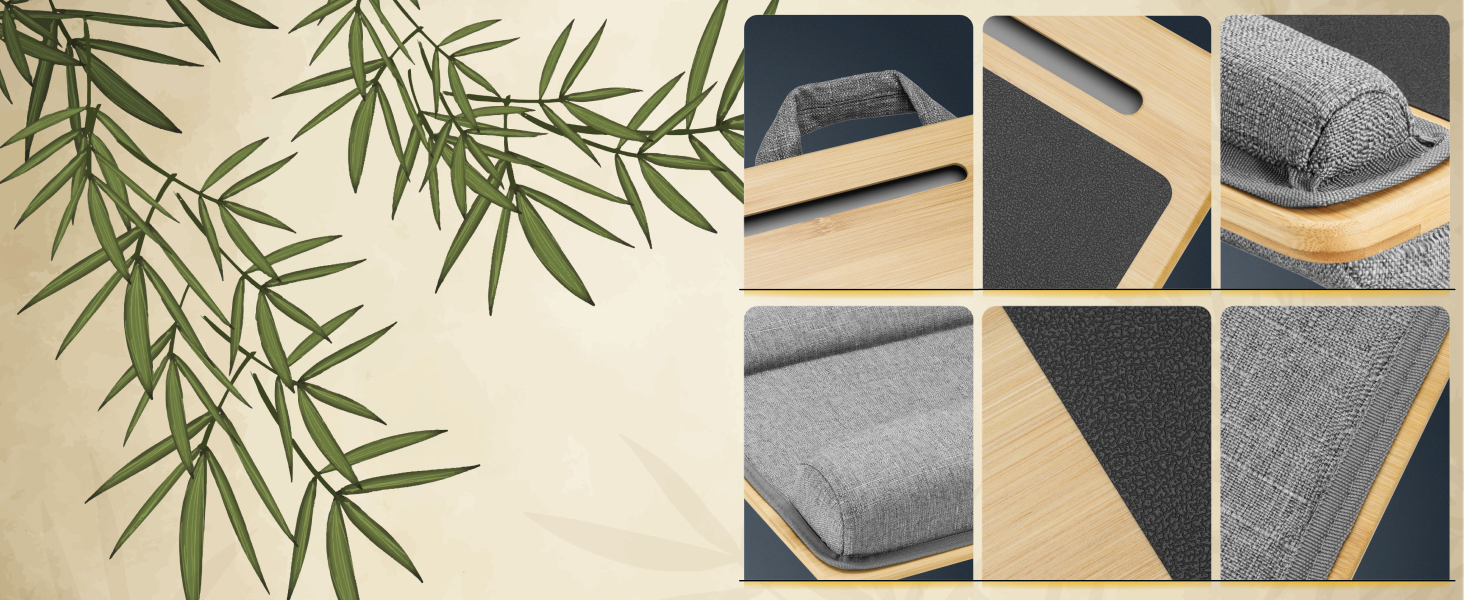 Підставка для ноутбука RICOO з подушкою XXL, бамбукова підставка для ноутбука з підкладкою для миші, Lapdesk для дивана/ліжка, LA0035 (Бежевий)