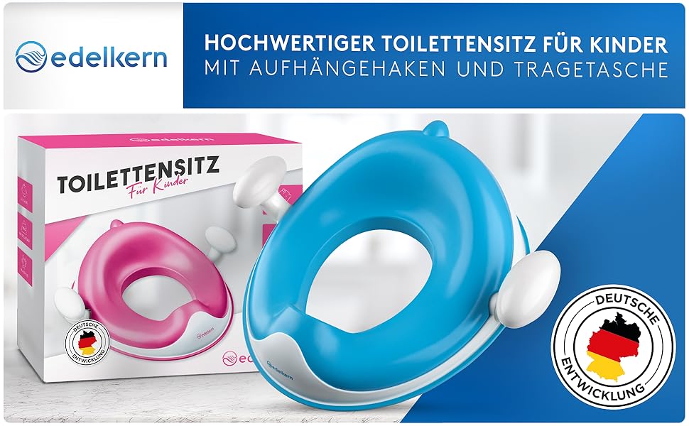 Дитяче сидіння для унітазу Edelkern з ручками та захистом від бризок, до 50 кг, блакитне
