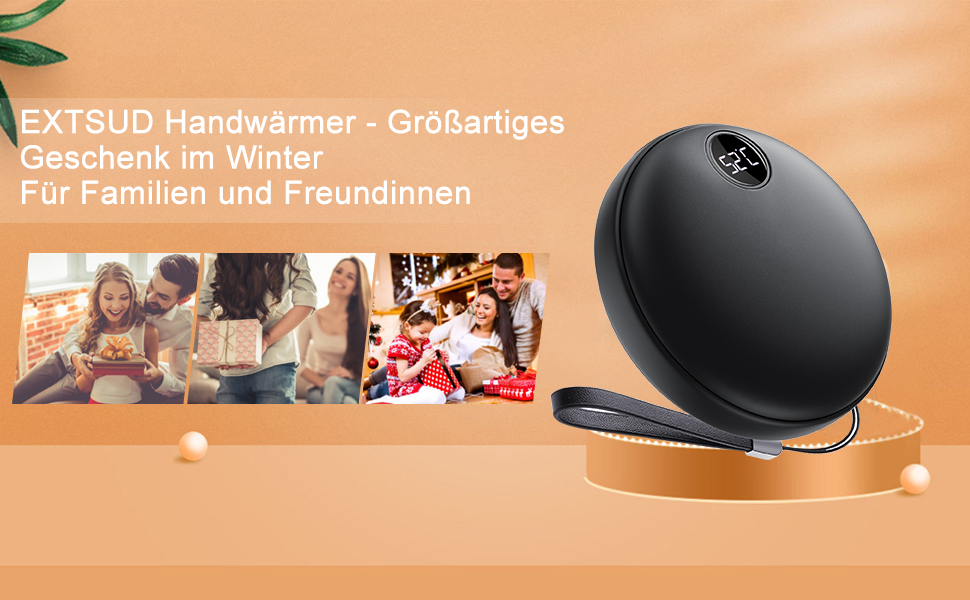 Електричний грієчка для рук EXTSUD: портативний, акумуляторний, USB Powerbank. Чудовий подарунок на зиму для чоловіків та жінок (чорний)