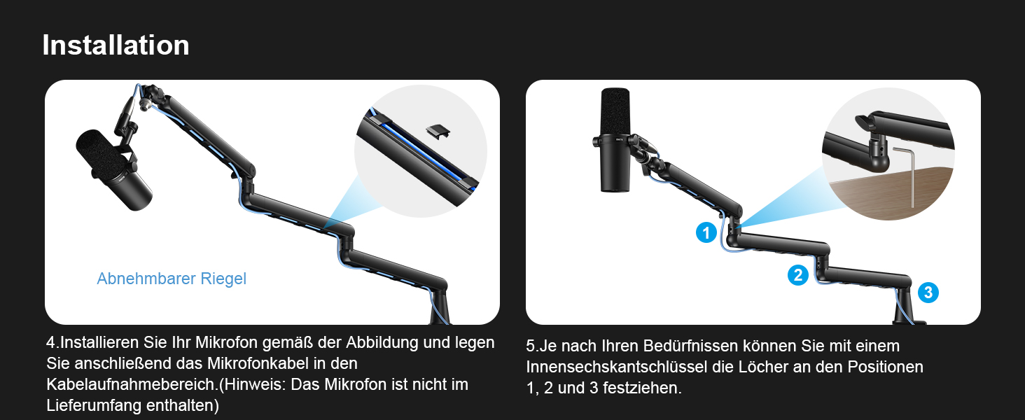 Стрічка-тримач для мікрофона Aokeo AK-55 для столу, низькопрофільна, регульована, сумісна з Aokeo Yeti, Snowball iCE, HyperX QuadCast, Elgato Wave