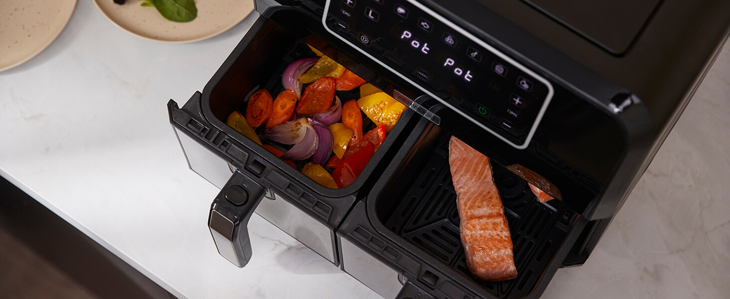 Аерофритюрниця з двома чашами Kenwood kHealthy Fry HFM20.000MB, 8л (2x4л), 8 програм, Dual Cook & Sync Finish, сенсорний дисплей, антипригарне покриття