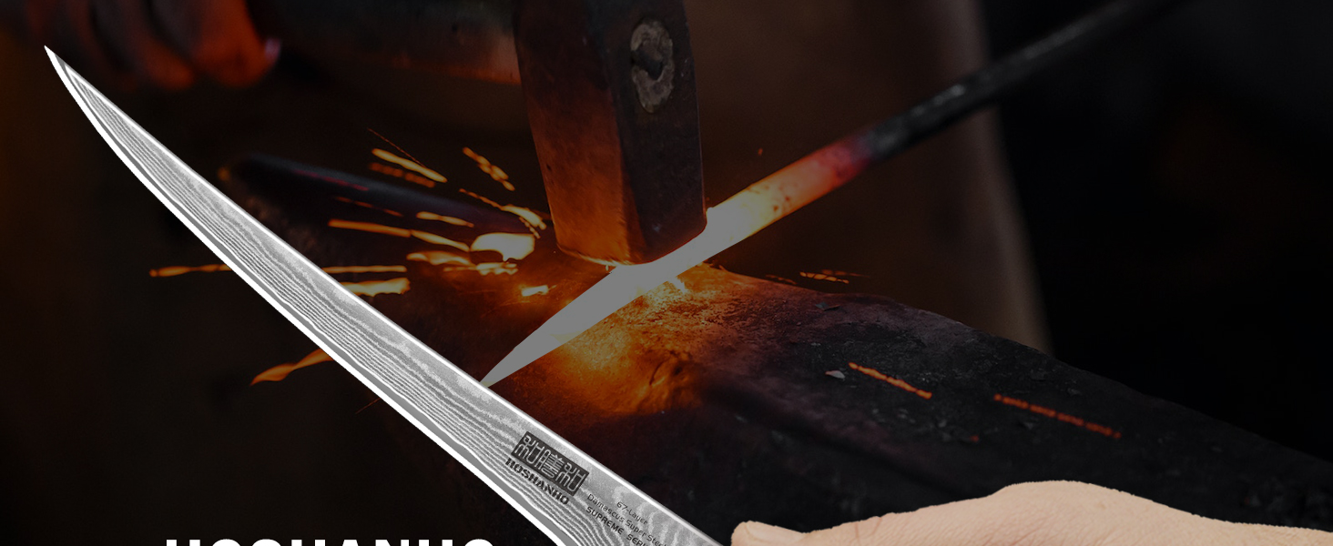 Японський ніж HOSHANHO з дамаської сталі 20 см (67 шарів), кухонний ніж для приготування їжі, гострий, з ергономічною ручкою оливкового кольору (18 см для філе)