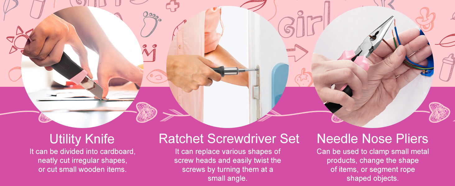 Набір інструментів Sundpey 148 предметів в кейсі - рожевий, з викрутками, ключами, плоскогубцями та тестером напруги для дому та майстерні