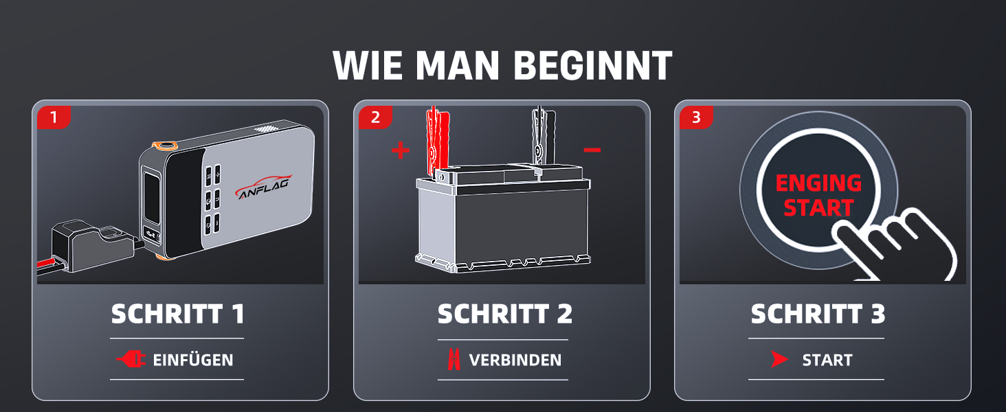 Портативний пусковий пристрій ANFLAG 5500A з компресором 150PSI, LCD-екраном та LED-ліхтариком (сірий)