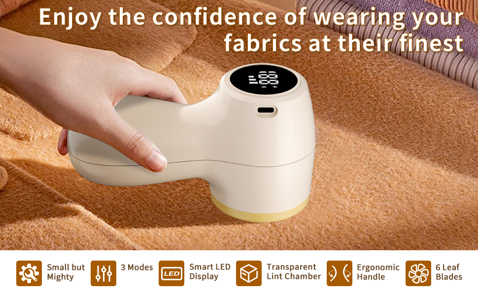 Електричний видальник для одягу та меблів, видалення ворсу, 6-лезове, перезаряджуваний, з цифровим дисплеєм, білий