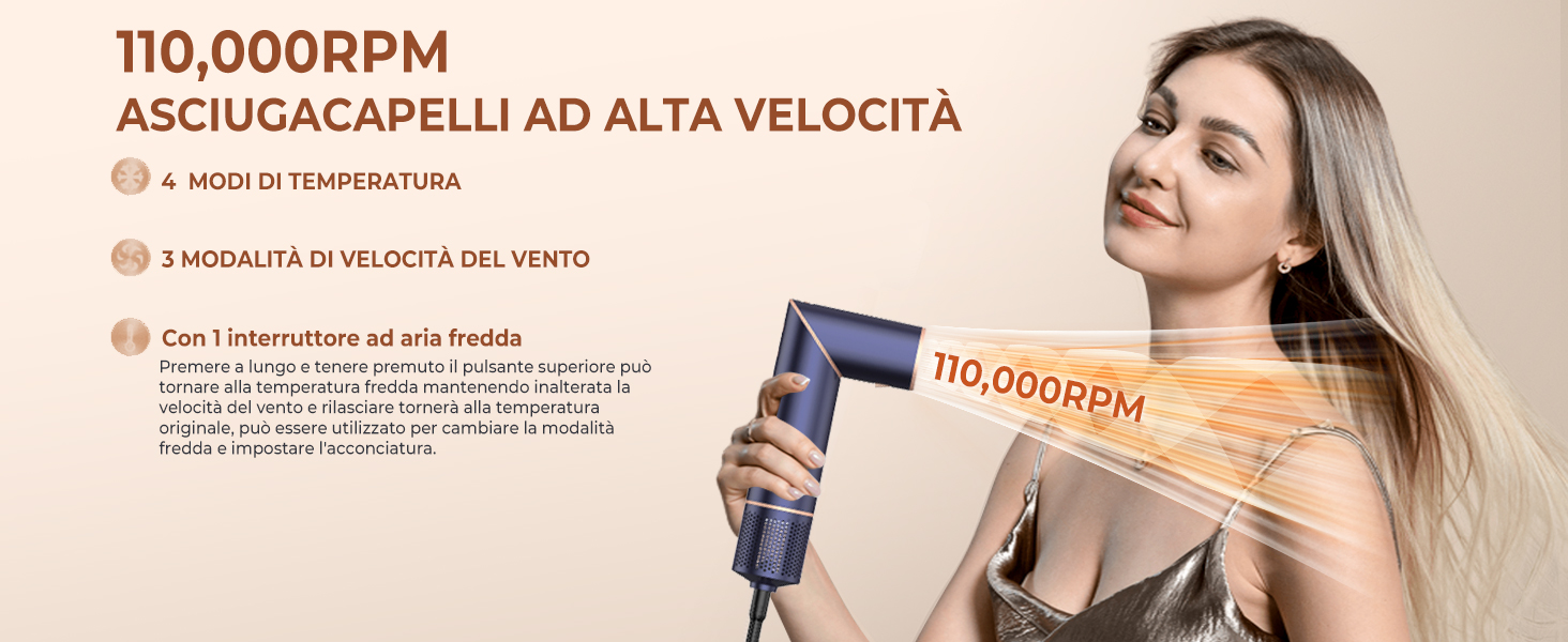 Mogawave Airstyler Airbrush Pro 1000W - 5-в-1 Фен-щітка для волосся з обертанням, іонізація, об'єм та завивка (Коричневий)