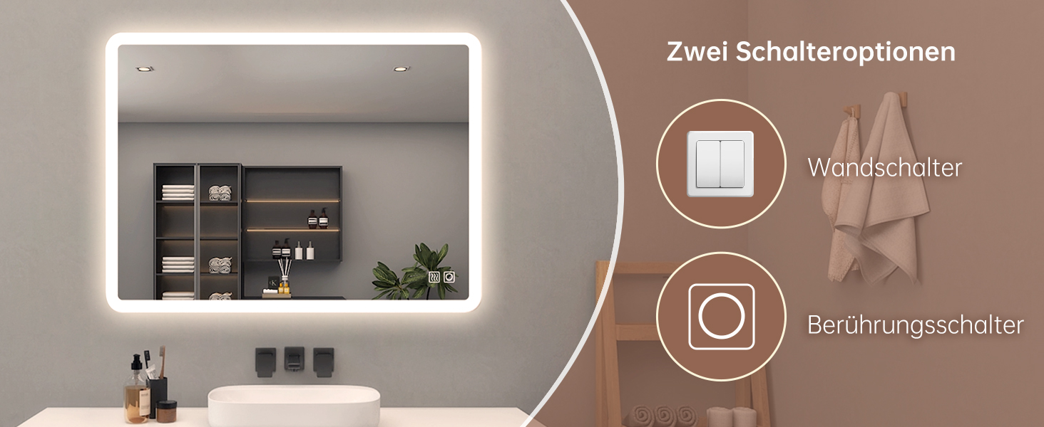 Дзеркало для ванної кімнати MIQU LED 60x50 см з підсвічуванням, тепле/холодне світло, регулювання яскравості, антизапар, прямокутна форма