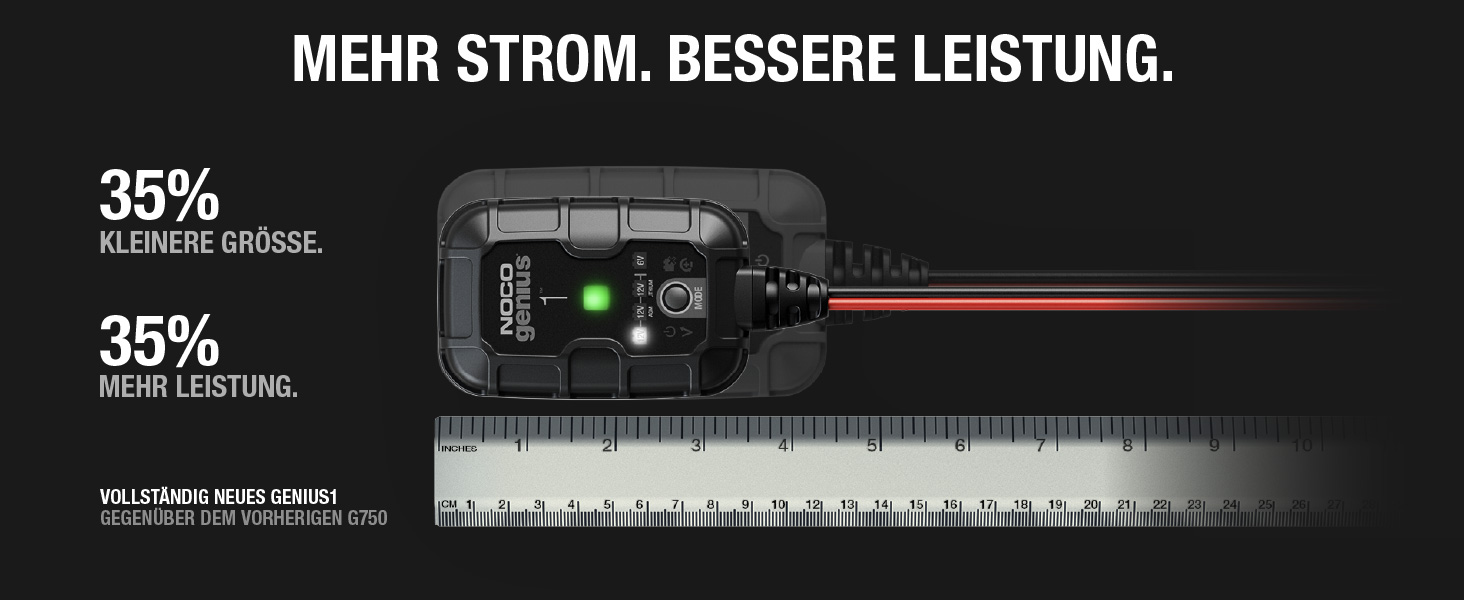 NOCO Genius1: Інтелектуальне зарядне пристрій для акумуляторів 1A 6V/12V - Автоматичний зарядний пристрій, десульфатор з захистом від перезаряду та температурною компенсацією – Для свинцево-кислотних та літієвих акумуляторів