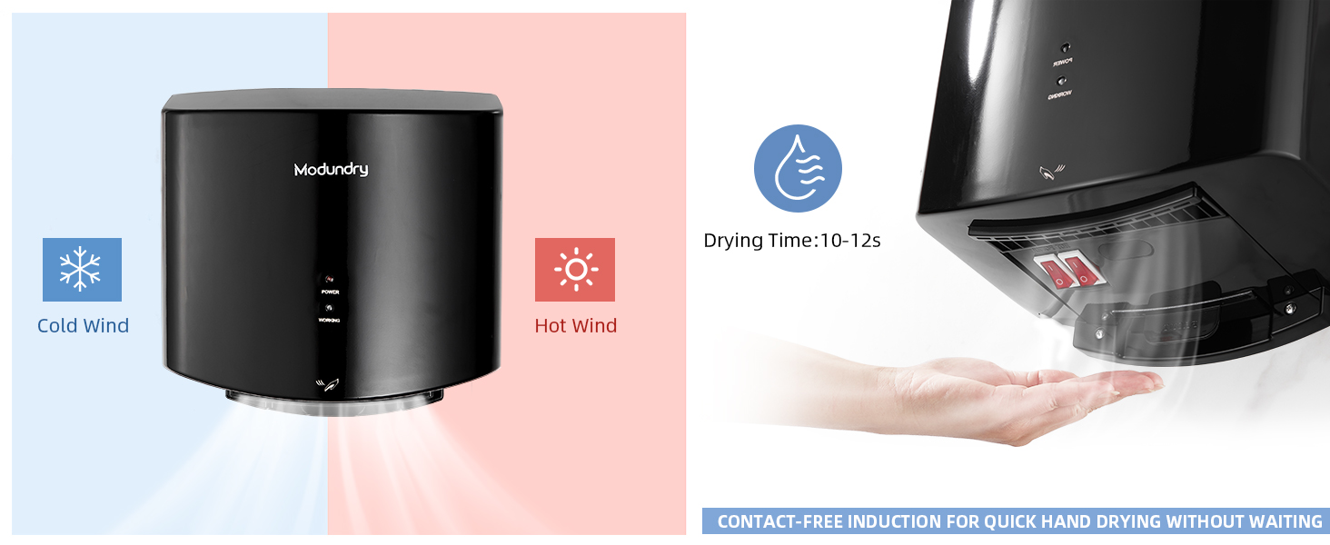 Автоматичний електричний сушар для рук настінний для дому та офісу, чорний