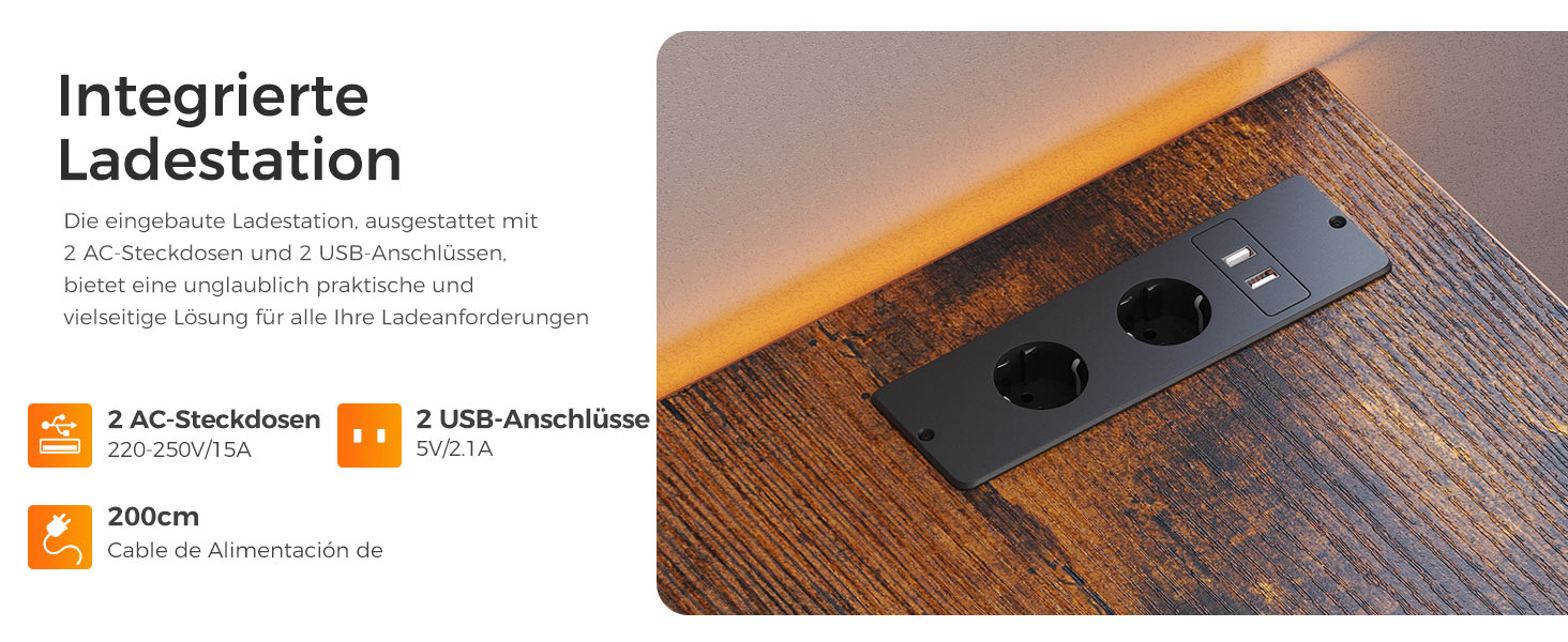 Комод Coleshome з висувними ящиками, LED-підсвічуванням, 2 USB-портами та розетками, 7 тканинних ящики, 132*30*89 см (Ретро колір)