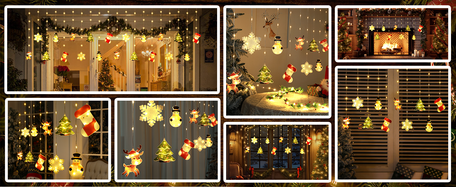 Льоново-новорічна світлодіодна штора-гірлянда Bloomwin з 3D-мотивами, 120 LED, 8 режимів, USB, тепле біле світло, для прикраси вікон та інтер'єру