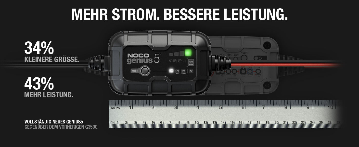 NOCO Genius 5: Інтелектуальне зарядне пристрій для акумуляторів 5A 6V/12V – Автоматичний зарядний пристрій, десульфатор з захистом від перезаряду та температурною компенсацією – Для свинцево-кислотних та літієвих акумуляторів
