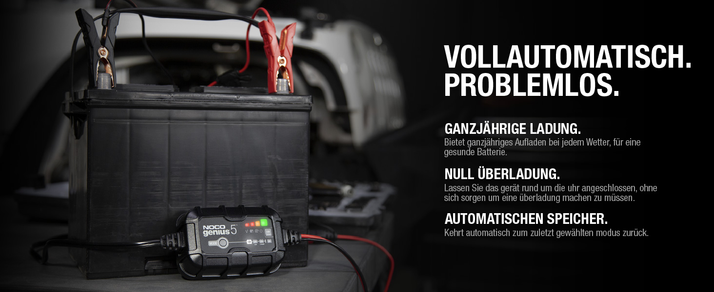 NOCO Genius 5: Інтелектуальне зарядне пристрій для акумуляторів 5A 6V/12V – Автоматичний зарядний пристрій, десульфатор з захистом від перезаряду та температурною компенсацією – Для свинцево-кислотних та літієвих акумуляторів