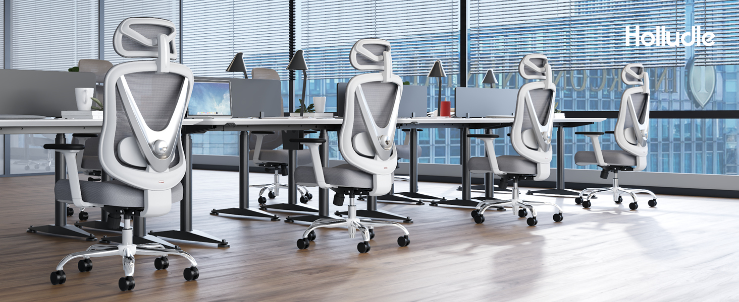 Ергономічне крісло для офісу та дому з 3D поперековою підтримкою та регульованими підлокітниками, біле