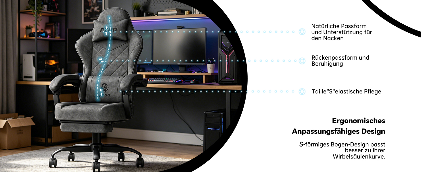 Ігрове крісло Ergonomic Gaming Chair з підставкою для ніг, ергономічний комп'ютерний стілець з високотехнологічної тканини для дорослих та підлітків, чорне