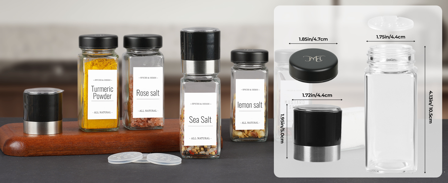 Набір скляних банок для спецій з дерев'яними кришками з акації, 24 шт. по 120 мл (кутові)