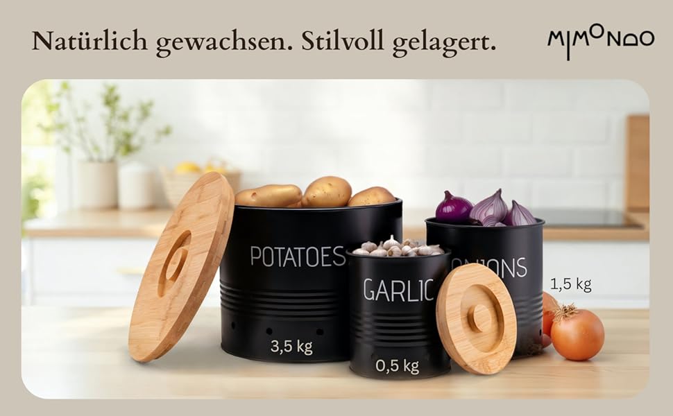 Набір контейнерів для зберігання картоплі, цибулі та часнику (3 шт.) з бамбуковими кришками