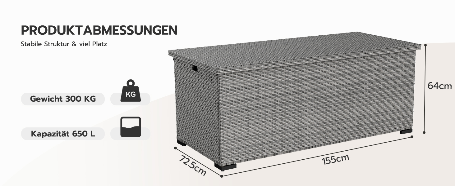 Водонепроникний садовий ящик Amopatio Gartenbox 650л з поліротангу, сірий. Ящик для подушок, металева коробка для зберігання з газліфтами для саду, балкону