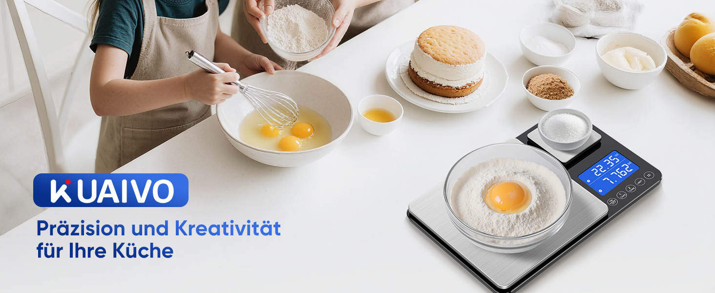 Цифрова кухонна вага 15 кг / 0,01 г, високоточна вага з двома дисплеями, функцією підсумовування та тарування, 7 одиниць вимірювання, для приготування їжі та випічки, з батарейками K600H