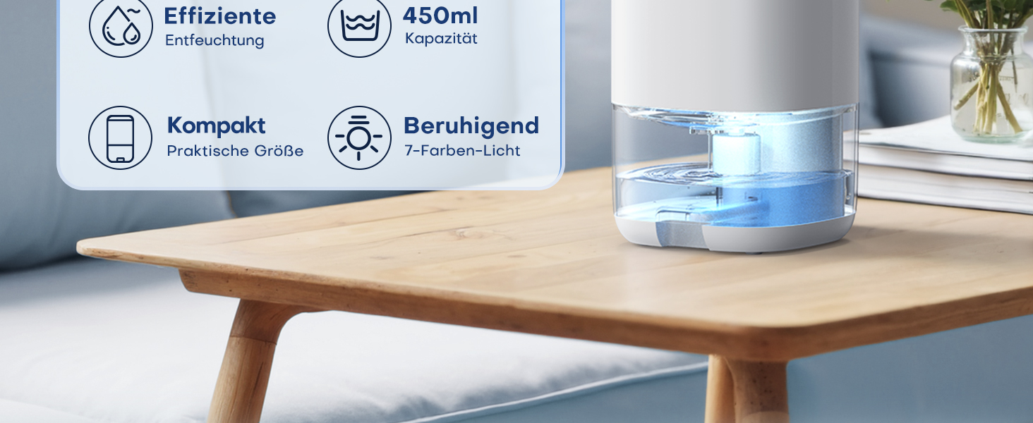 Електричний осушувач повітря 1000 мл з LED-підсвіткою, компактний, тихий та ефективний для дому, ідеальний для ванної кімнати та шафи