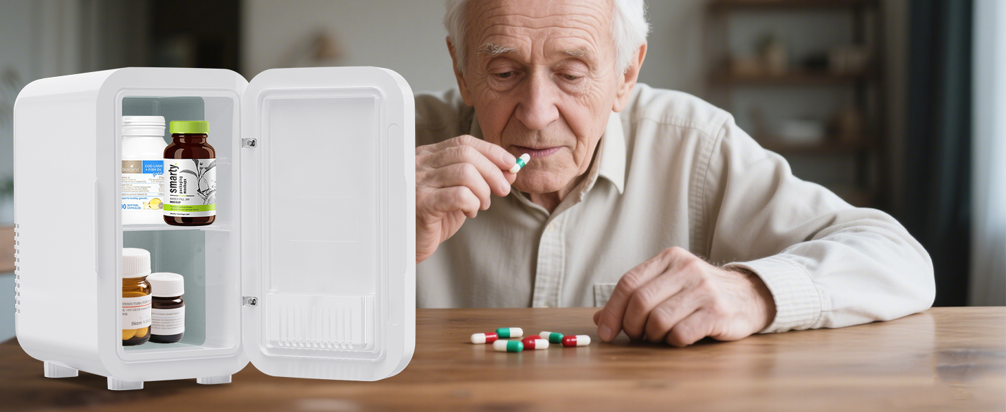 Міні-холодильник Enventor 6 л (8 банок), портативний охолоджувач та підігрівач, живлення AC/DC 12V для авто, спальні, косметики та напоїв, білий