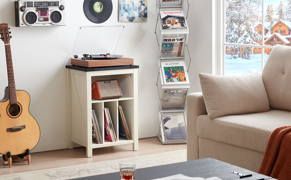 Підставка для програвача вінілу з полицями для платівок, місткість до 160 альбомів, дерев'яна шафа-регулятор для вінілових платівок, для вітальні, спальні, офісу (біла)