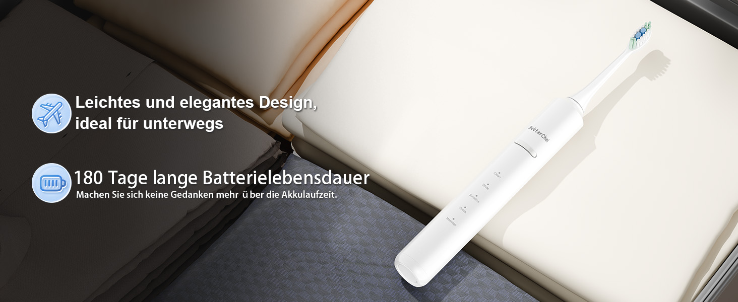 Електрична зубна щітка Betterchoi з магнітною левітацією, 41 000 VPM, 4 насадки, IPX7, 180 днів роботи, 5 режимів, таймер, білий